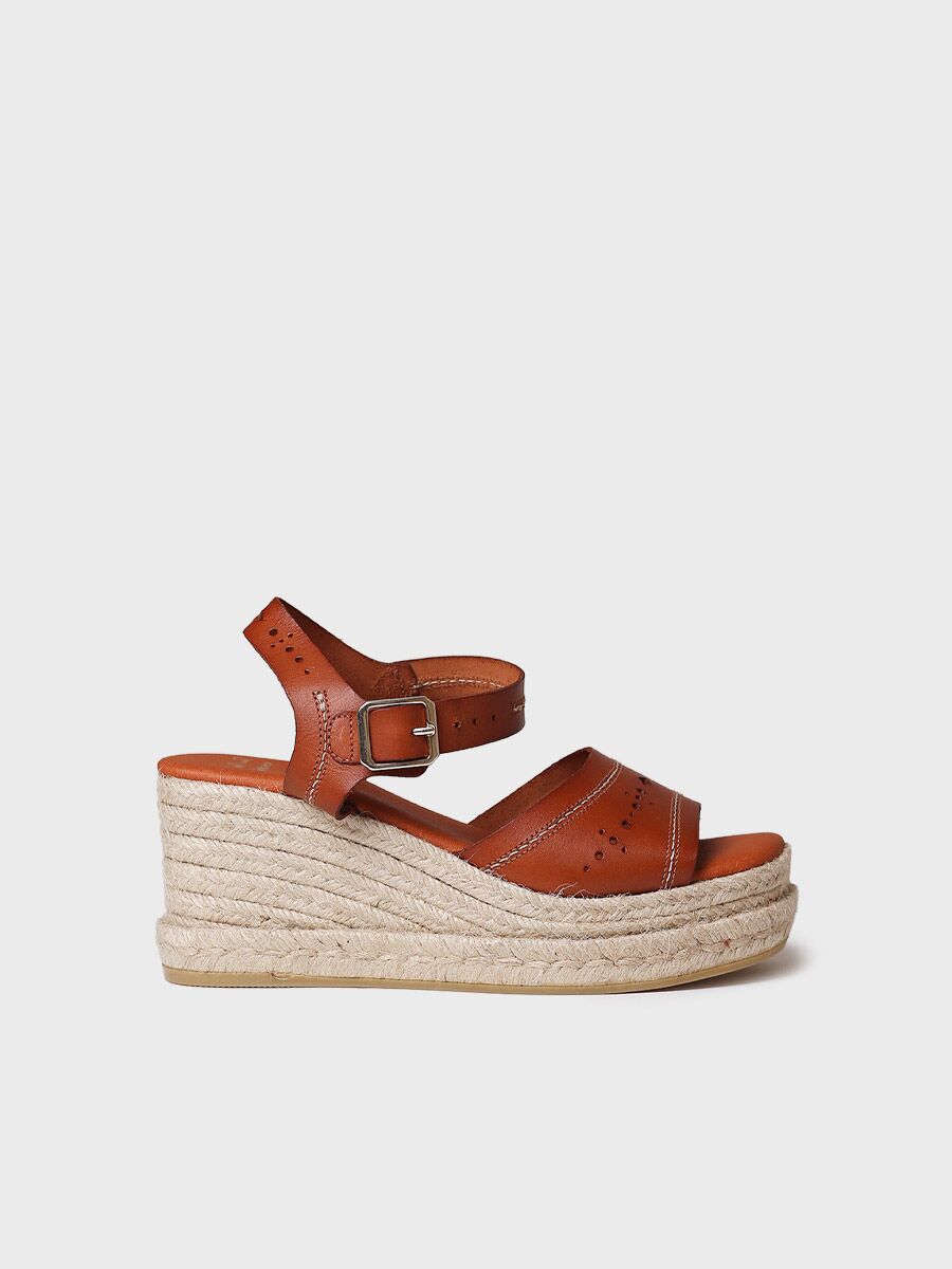 Women's espadrilles in leather with high wedge - HAIDE