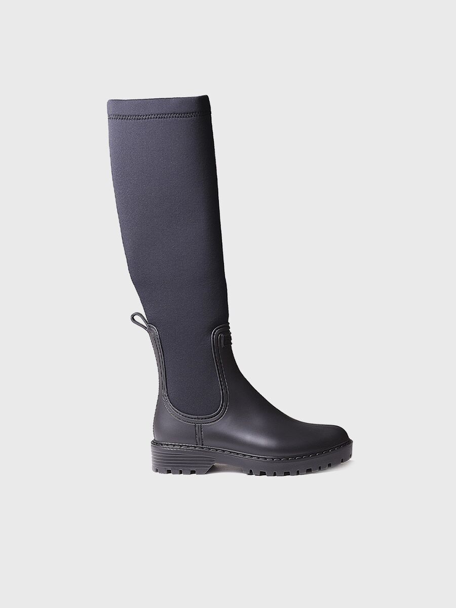 Bottes hautes en caoutchouc et lycra en noir - CARDIFF