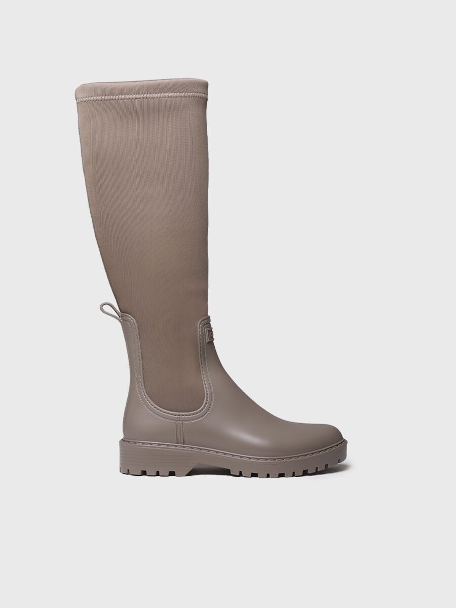 Bottes hautes en caoutchouc et lycra en taupe - CARDIFF