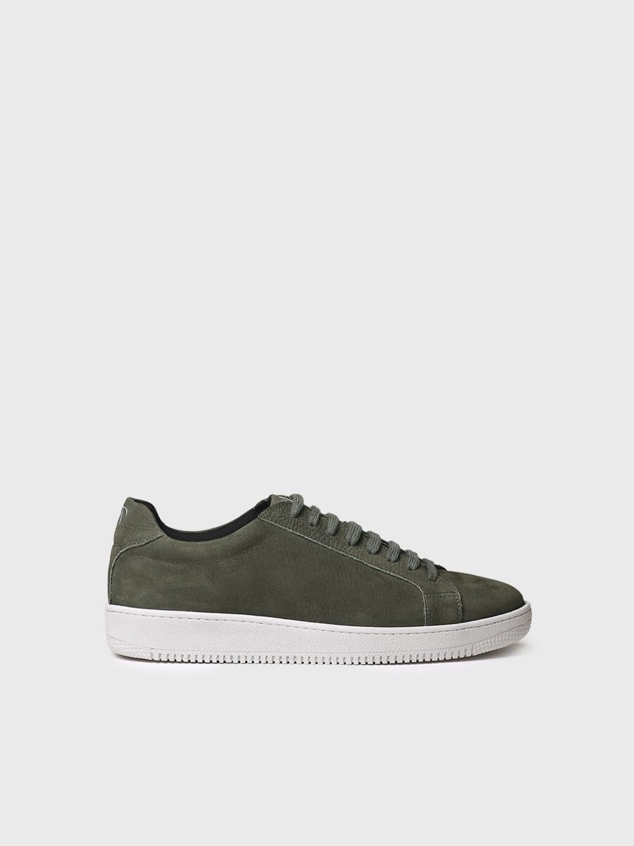 Men's nubuck leather trainer with laces in khaki - DALMAU