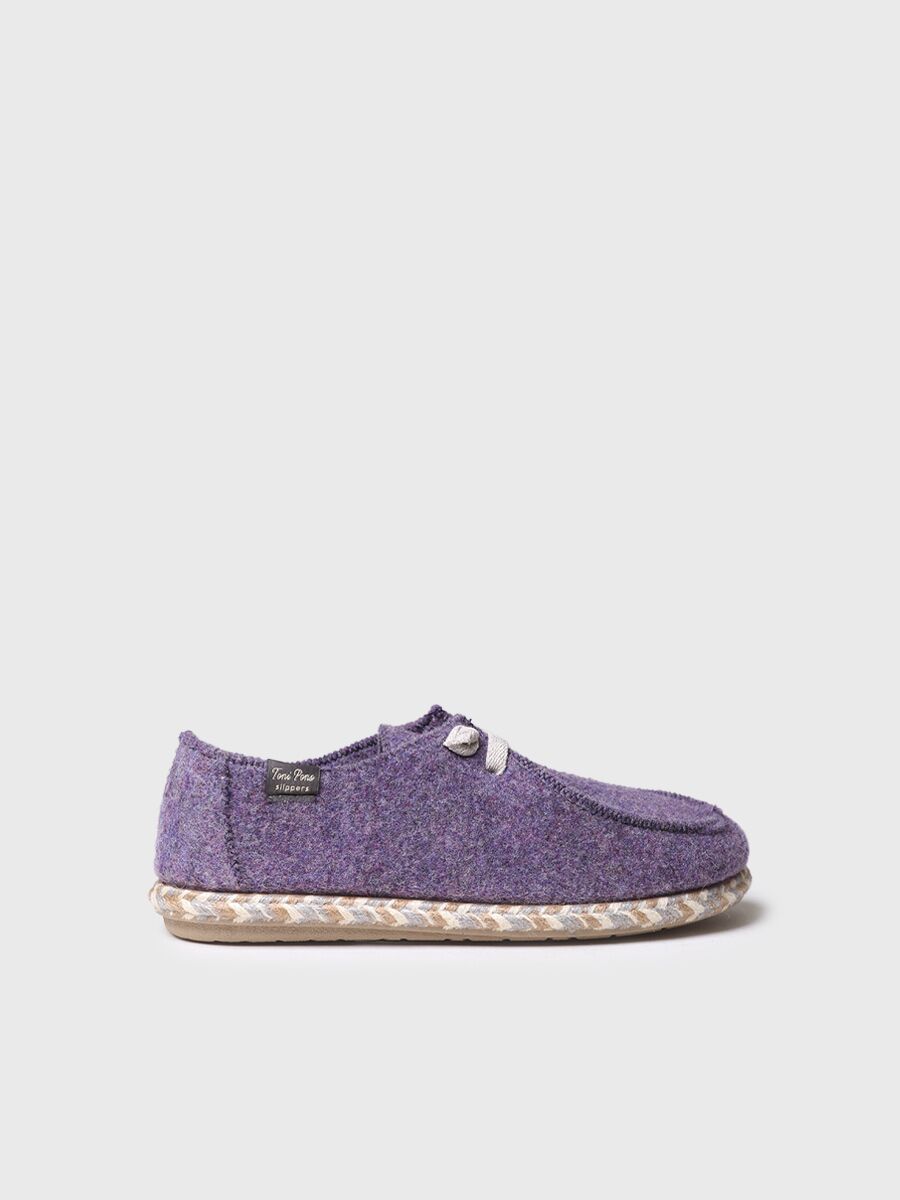 Zapatilla de casa para mujer en fieltro con cordones en morado - DEMI-FP