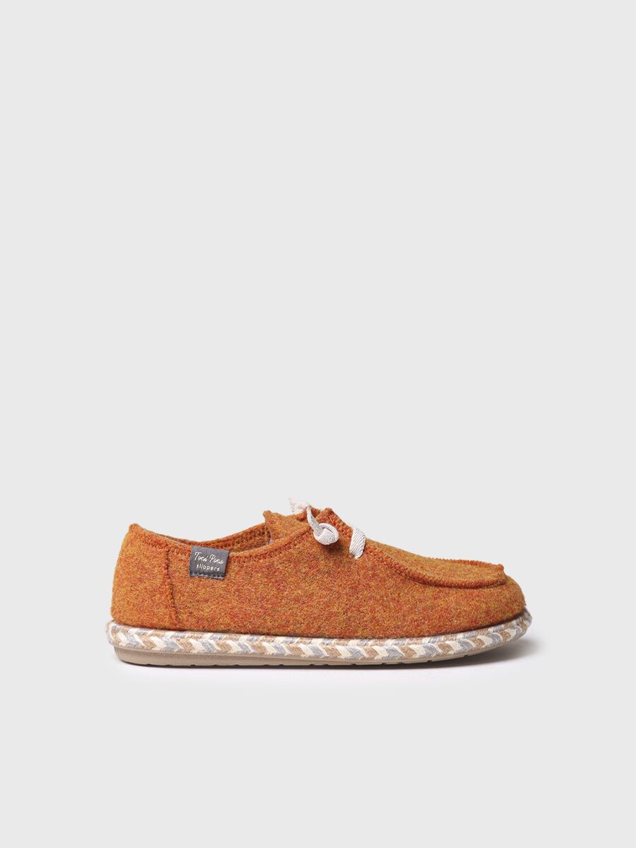 Women's slipper in felt with laces in orange - DEMI-FP