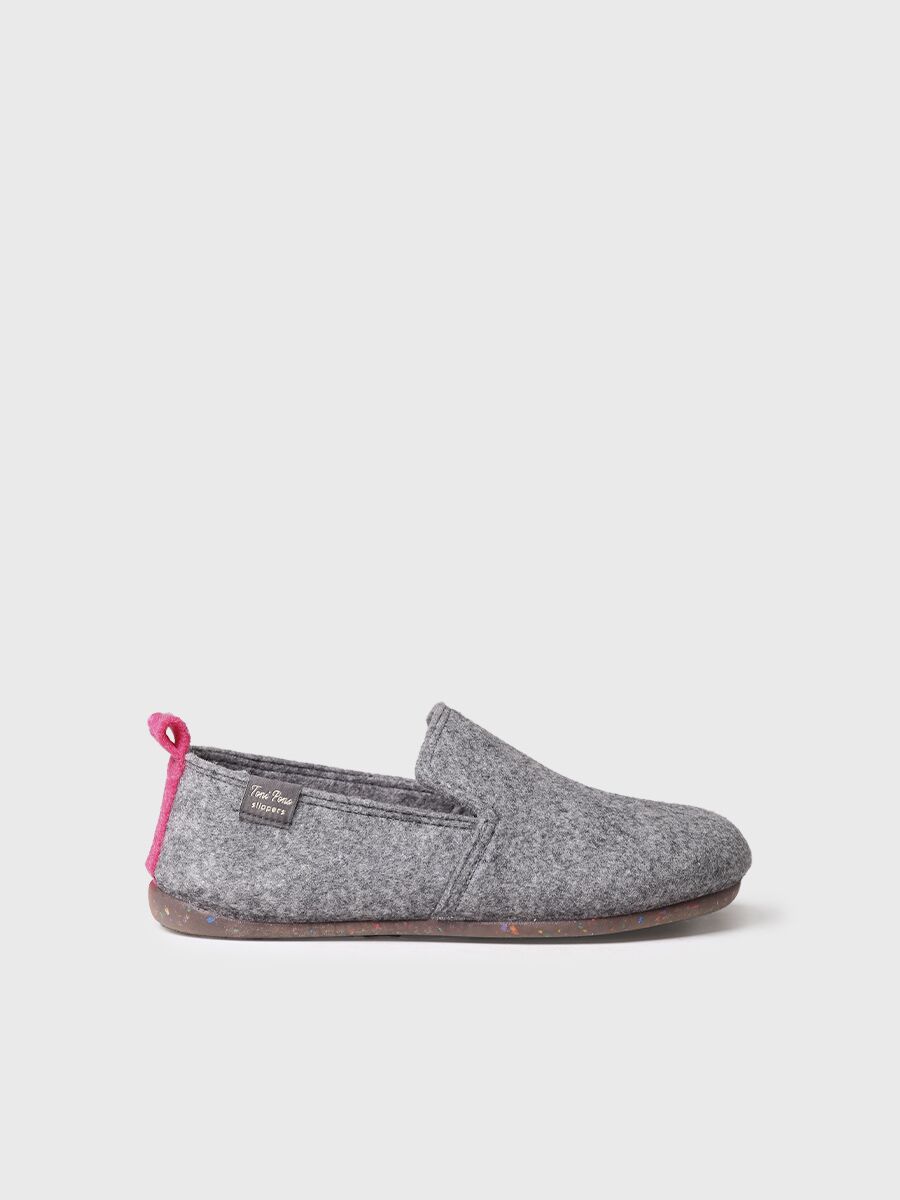 Zapatilla de casa para mujer en fieltro reciclado en gris - MELVA-FR