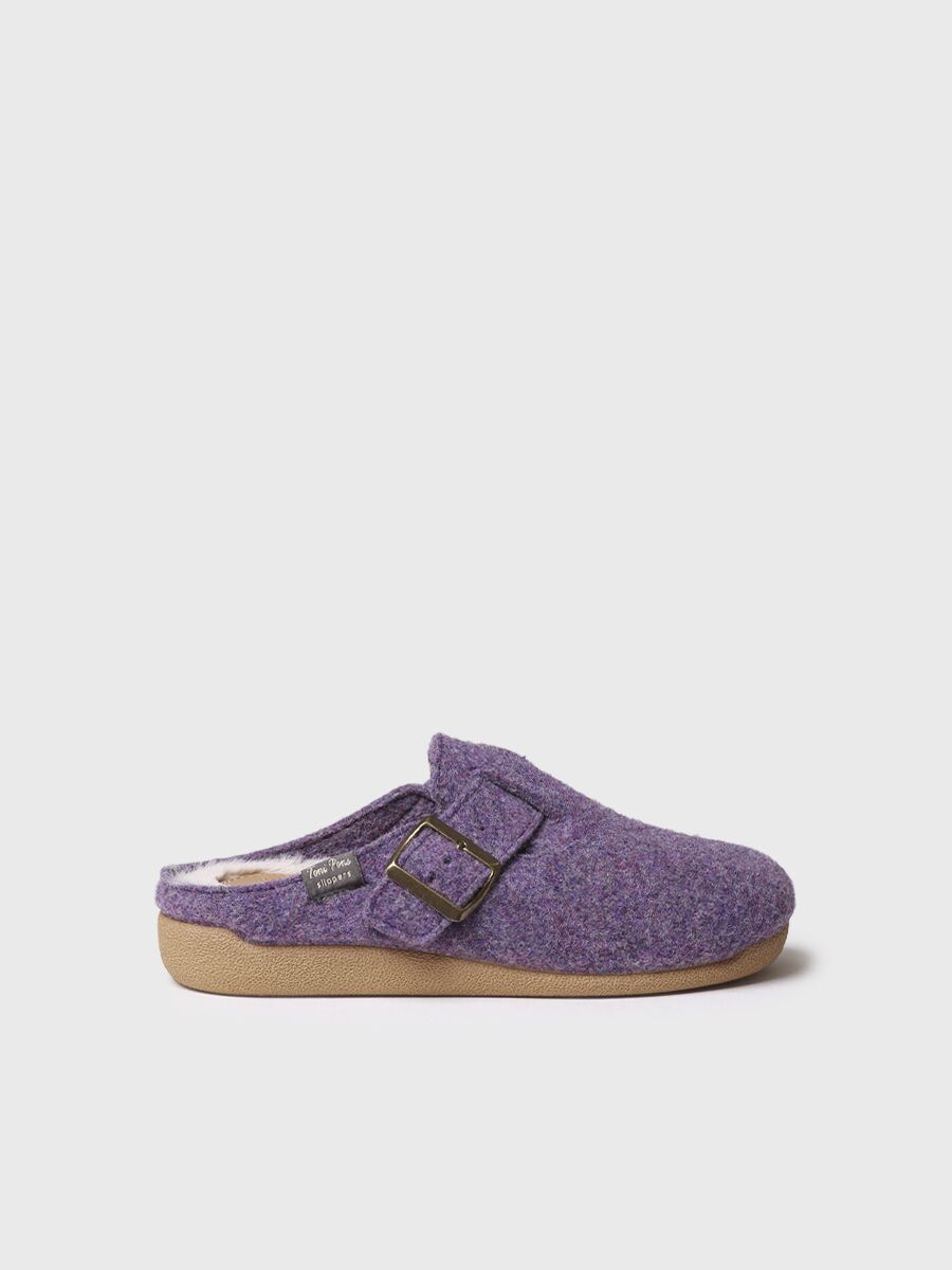 Chausson de femme type sabot avec boucle en violet - MIMA-FP