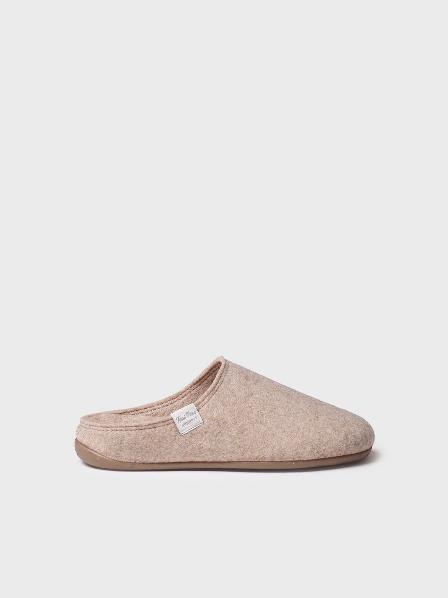 Women's clog-style slipper made from recycled felt in beige - MONA-FR