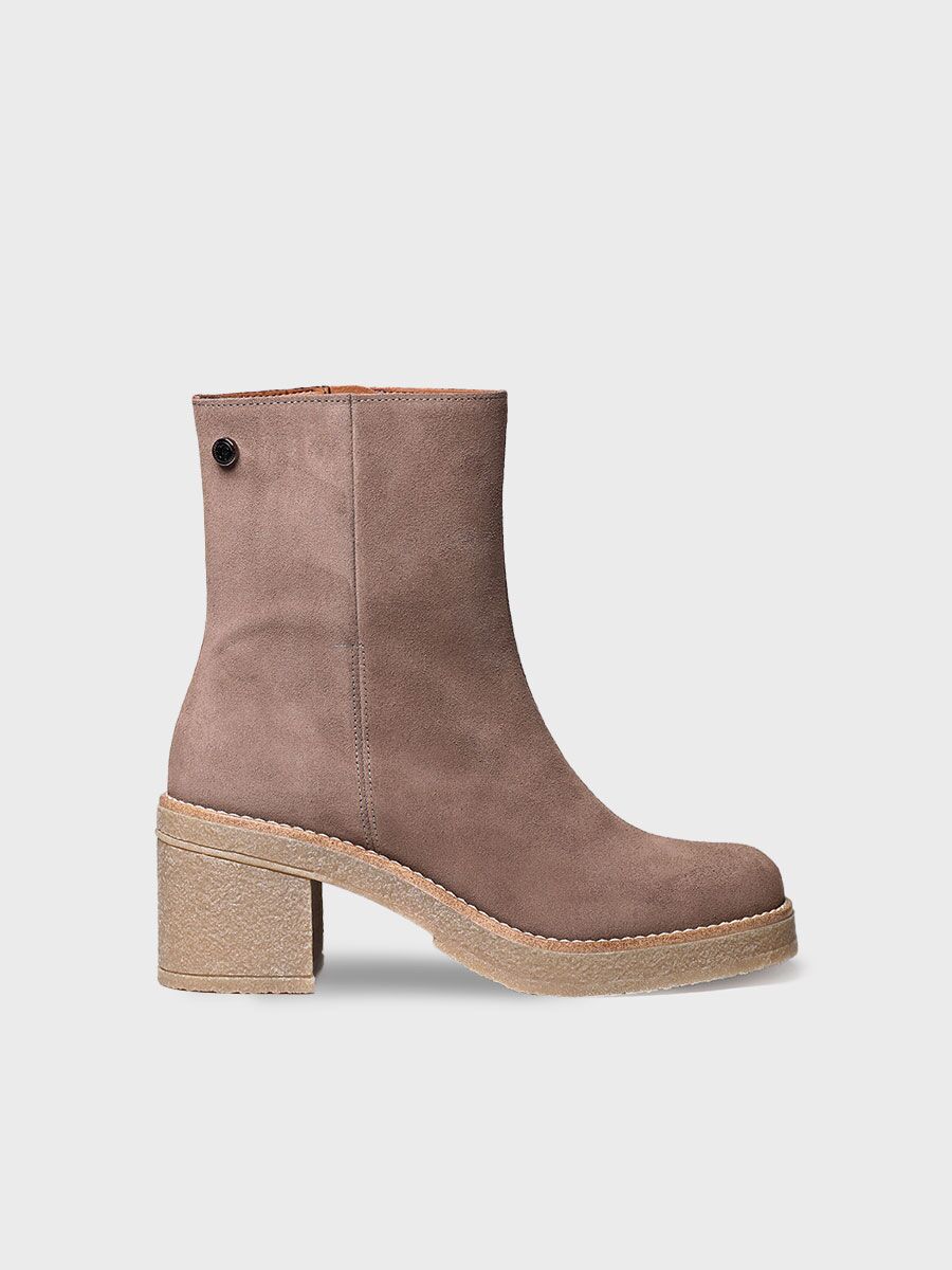 Women's Wide Heel Ankle boot in Suede in taupe - PIANI-SY