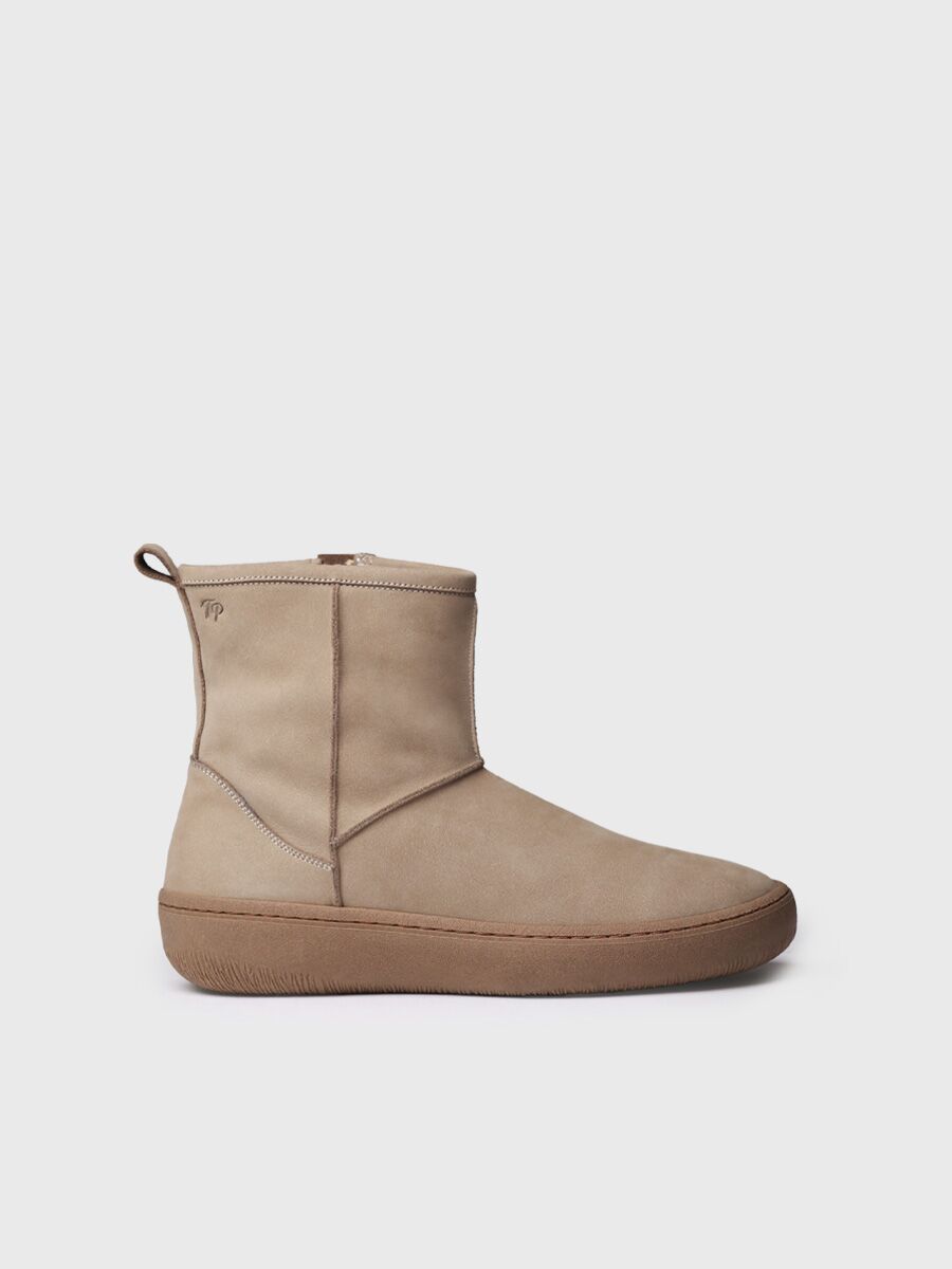 Women's nubuck leather boot in beige - SALOU