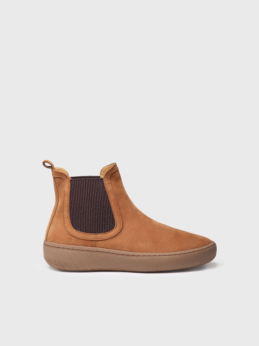 Bottine pour femme en cuir nubuck avec élastiques latéraux en couleur cuir - SERRA