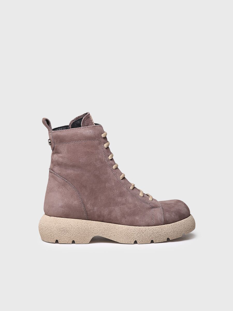 Women's nubuck leather boot with laces in taupe - DASHA