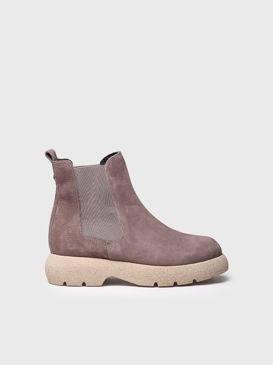 Suede leather boot for women in taupe - DAVINIA