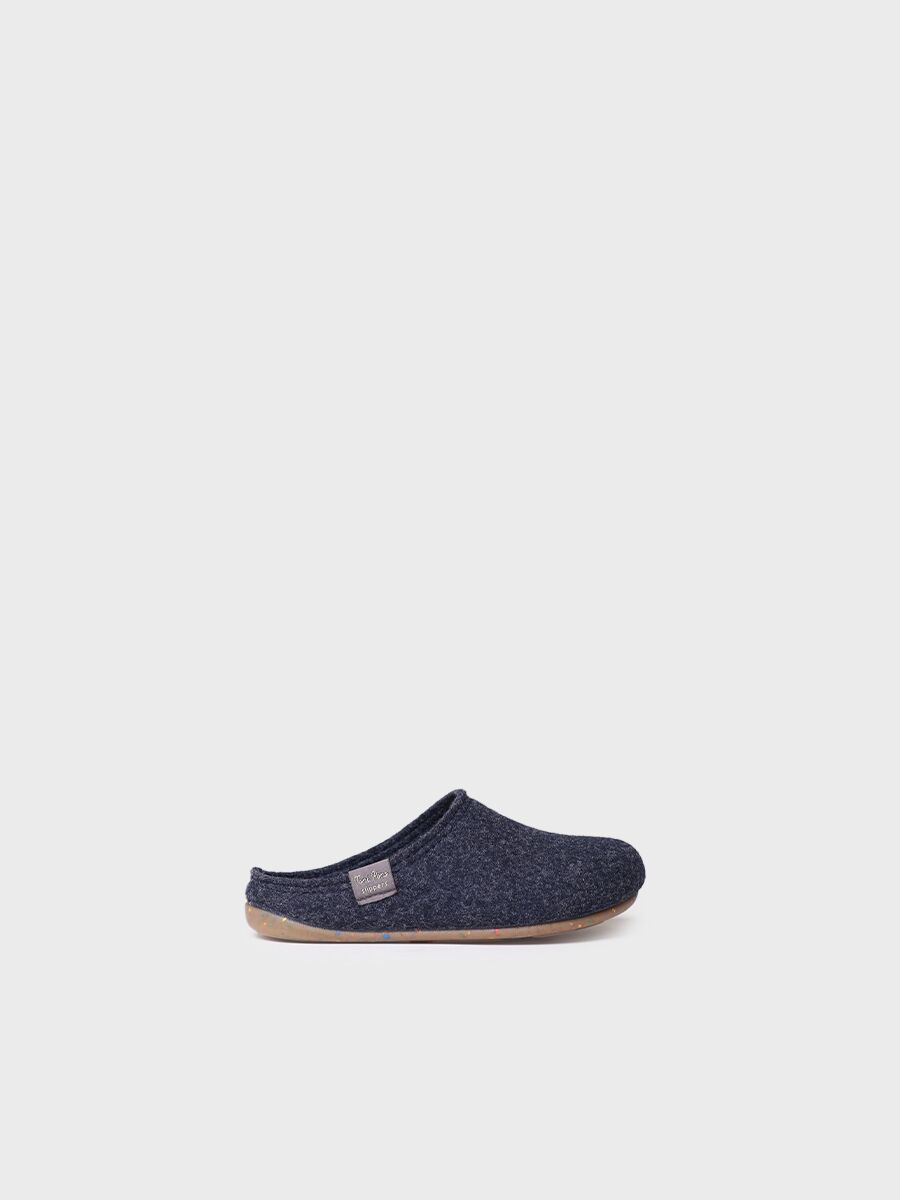 Recycled felt slippers for children in navy - LOGAN-FR