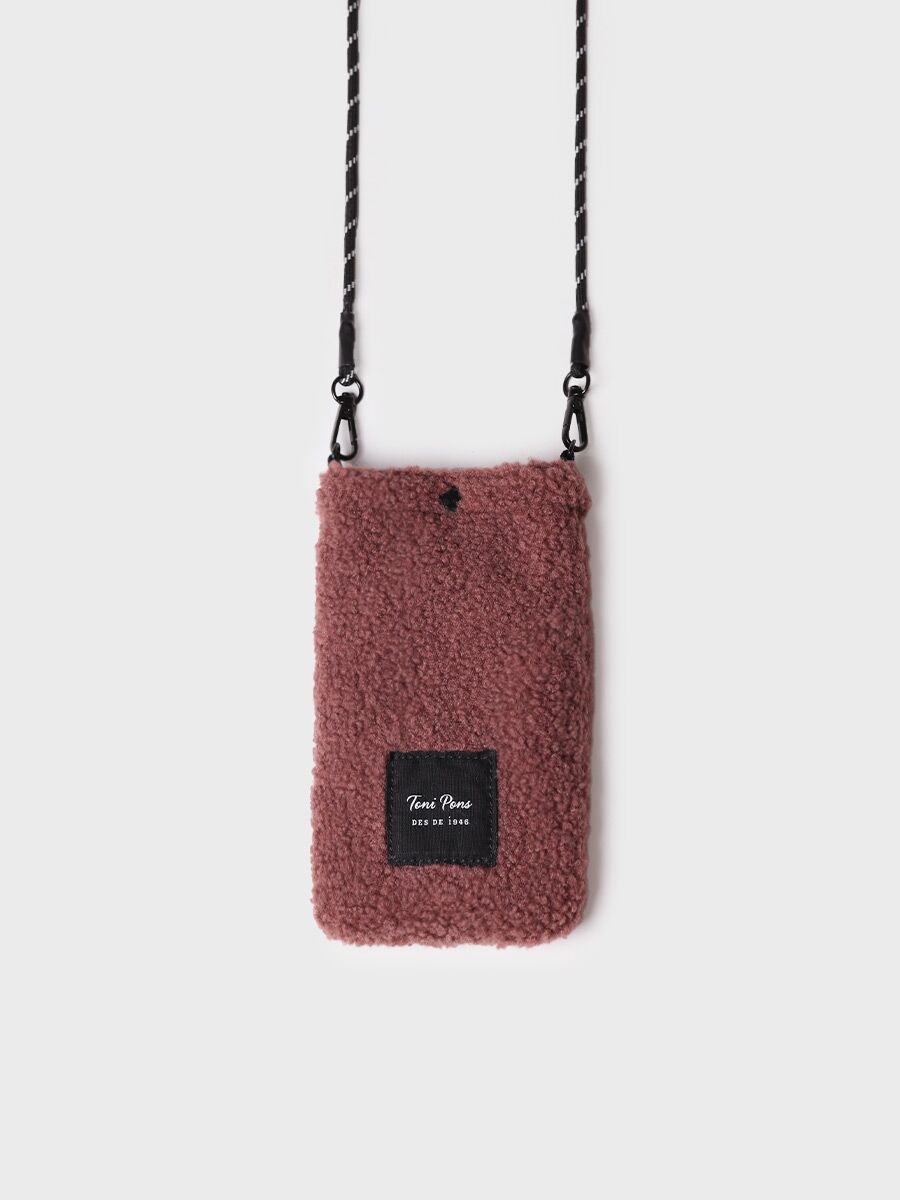 Mobile phone bag in nude in sherpa-like material | GABIN