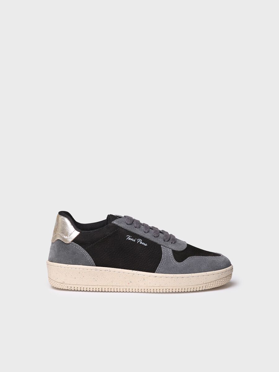 Sneaker para mujer en serraje y piel en negro - ATENEA