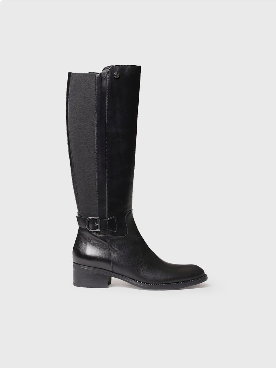 Bottes hautes pour femmes en cuir noir - TACOMA-P