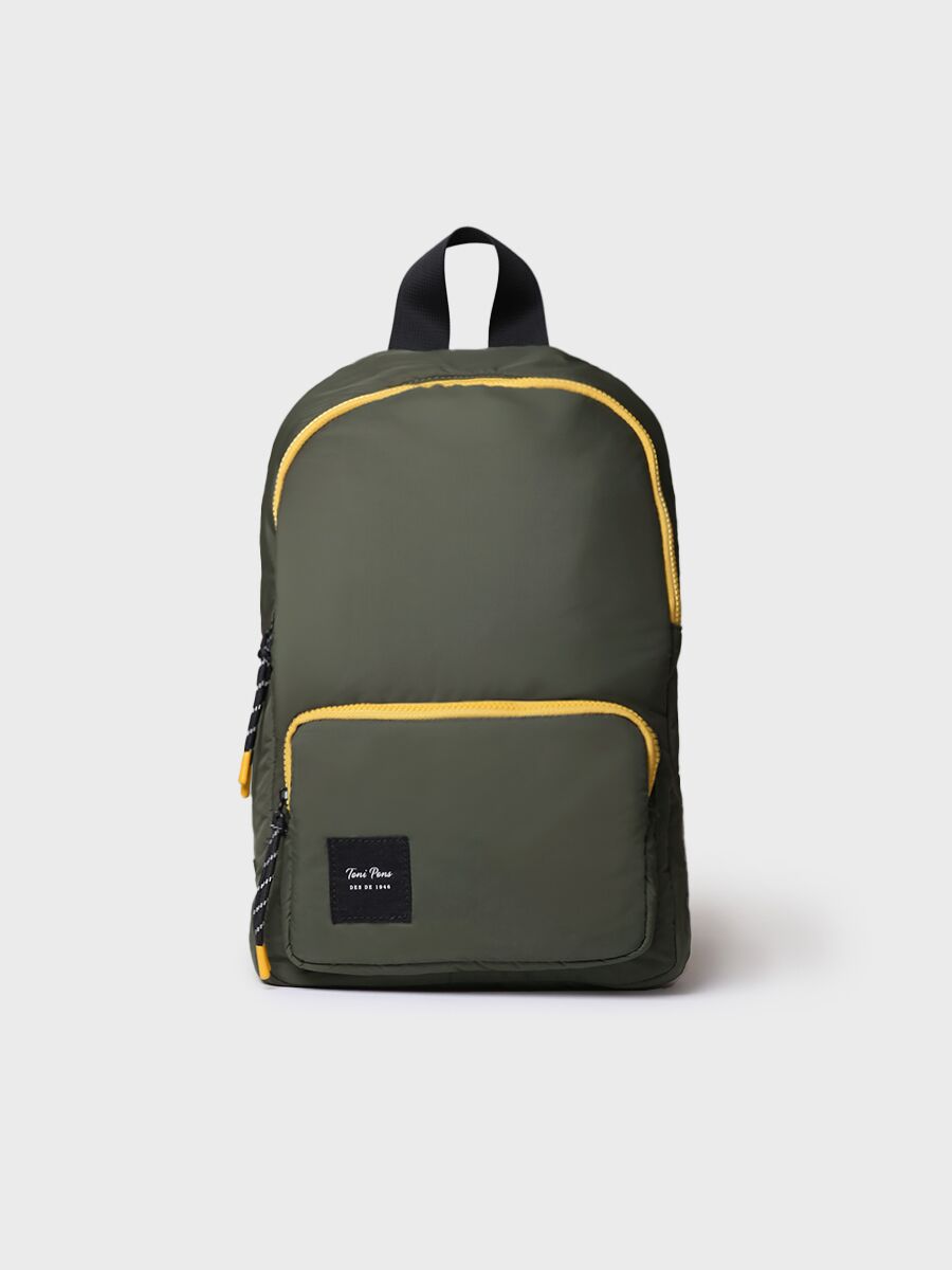 Backpack with exterior pocket in khaki | DENNA