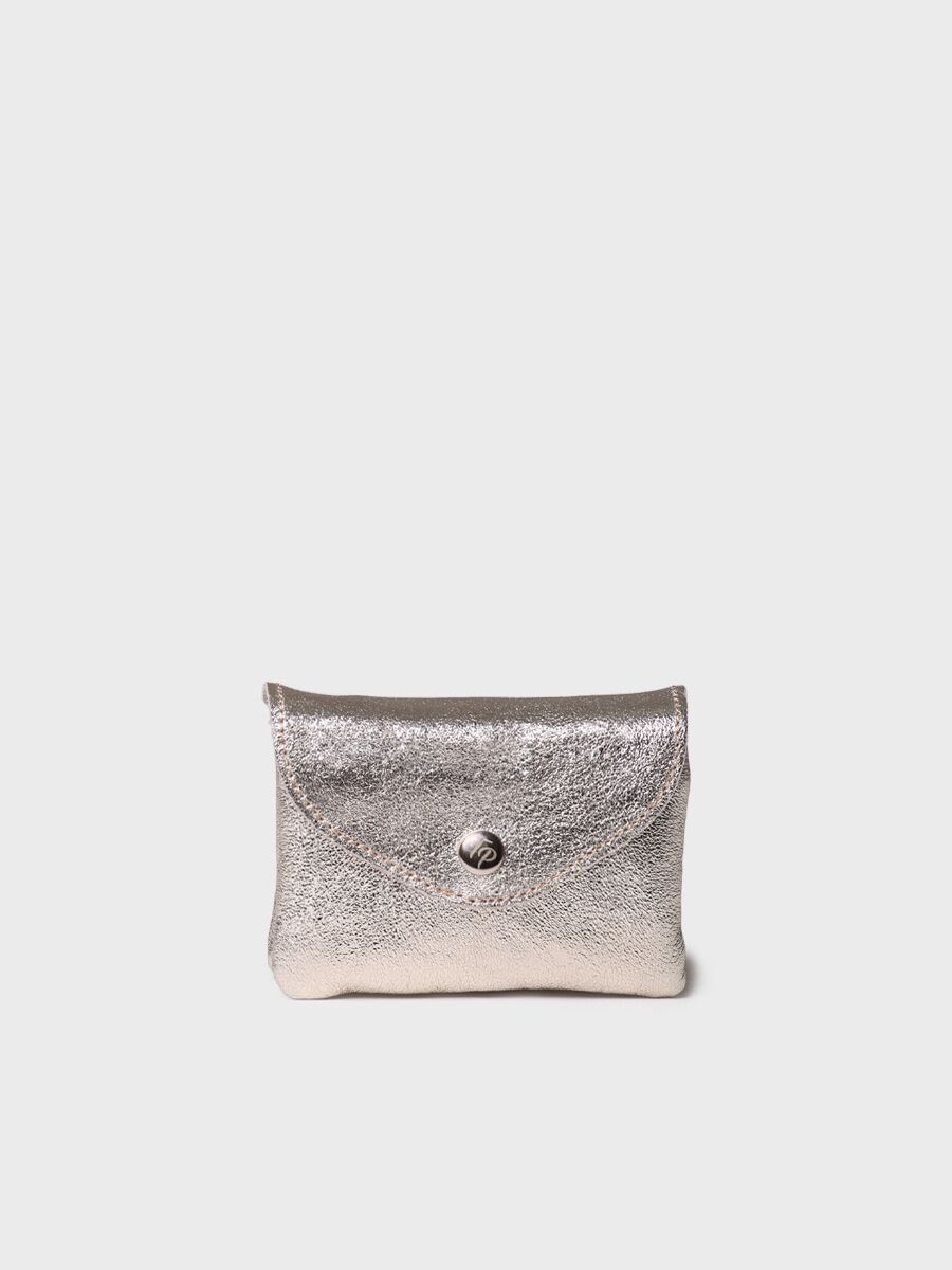 Women's leather purse in platinum colour - MINI