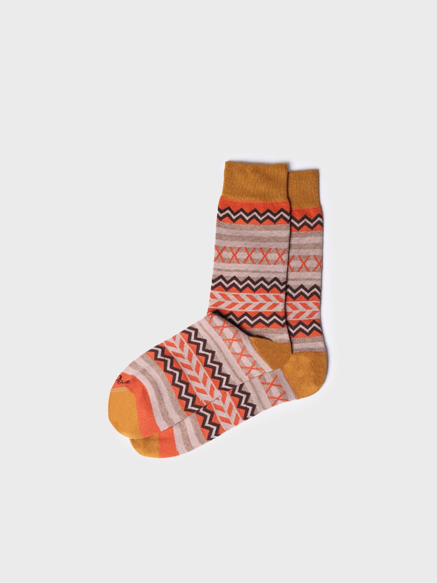 Unisex cotton socks with border in brown | QUEL-YA