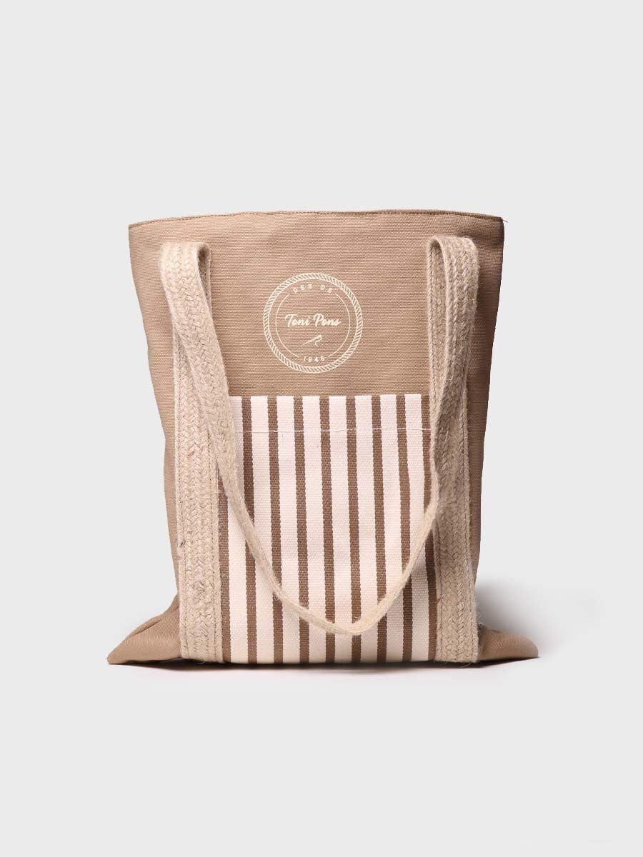 Striped summer bag in ecru and stone color - GRACIA