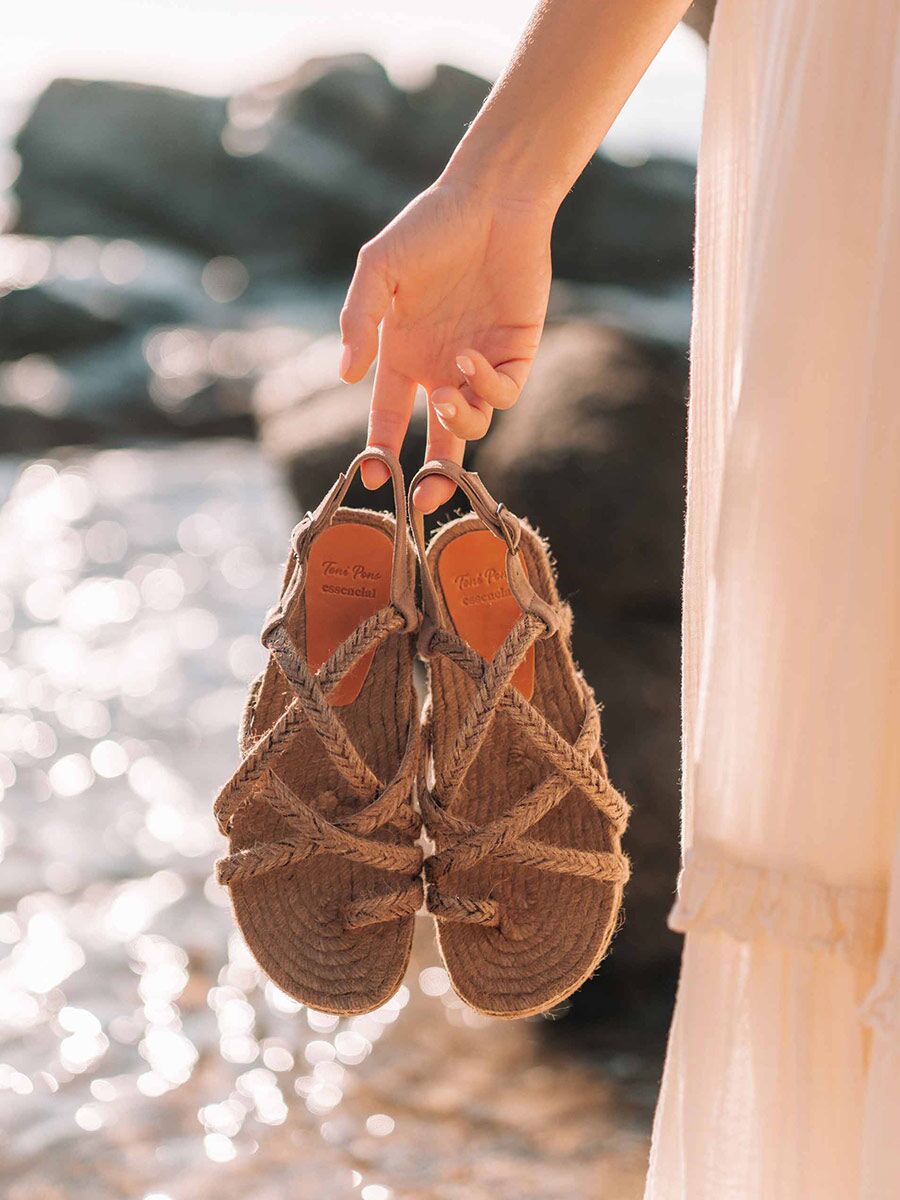 Jute flat sandal in Taupe colour - DAISY-TB