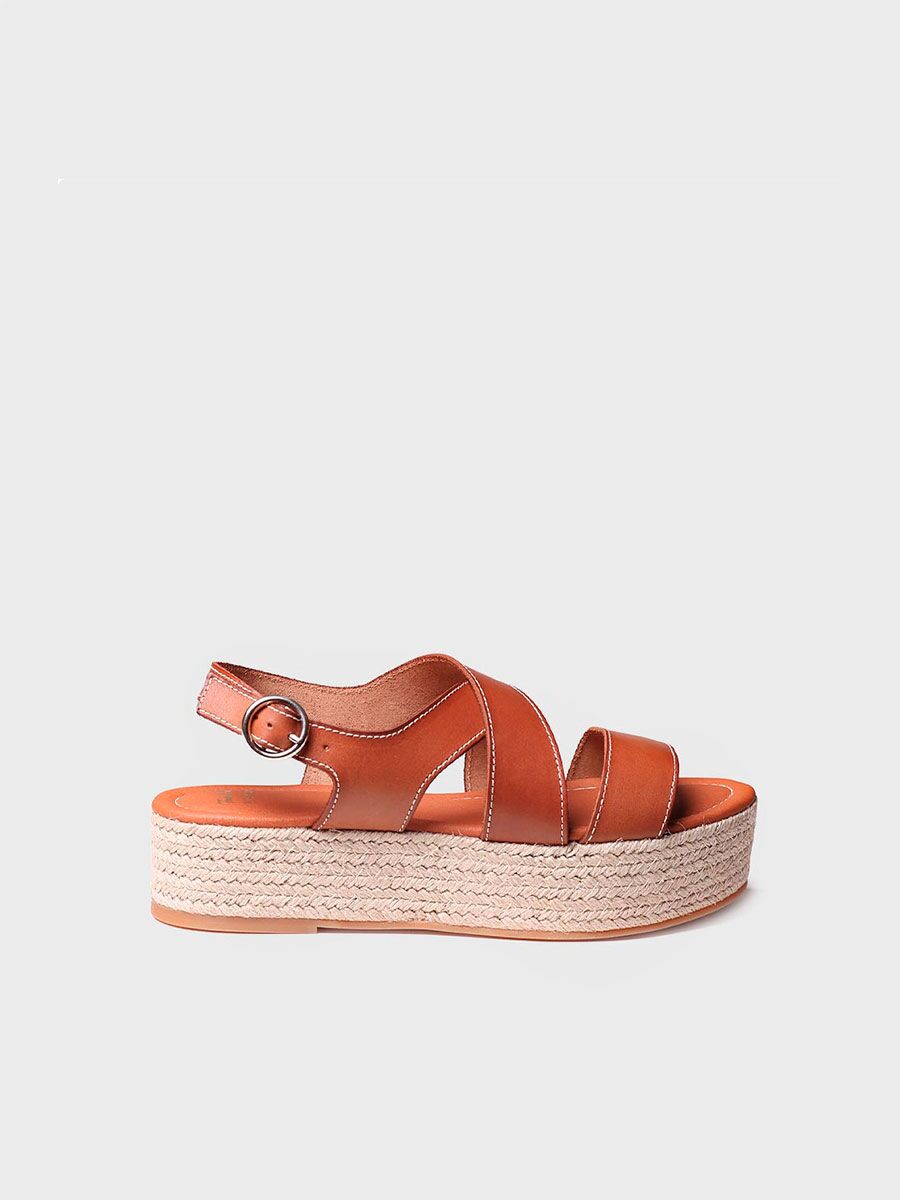 Strappy platform sandal in Tan colour - ELISENDA
