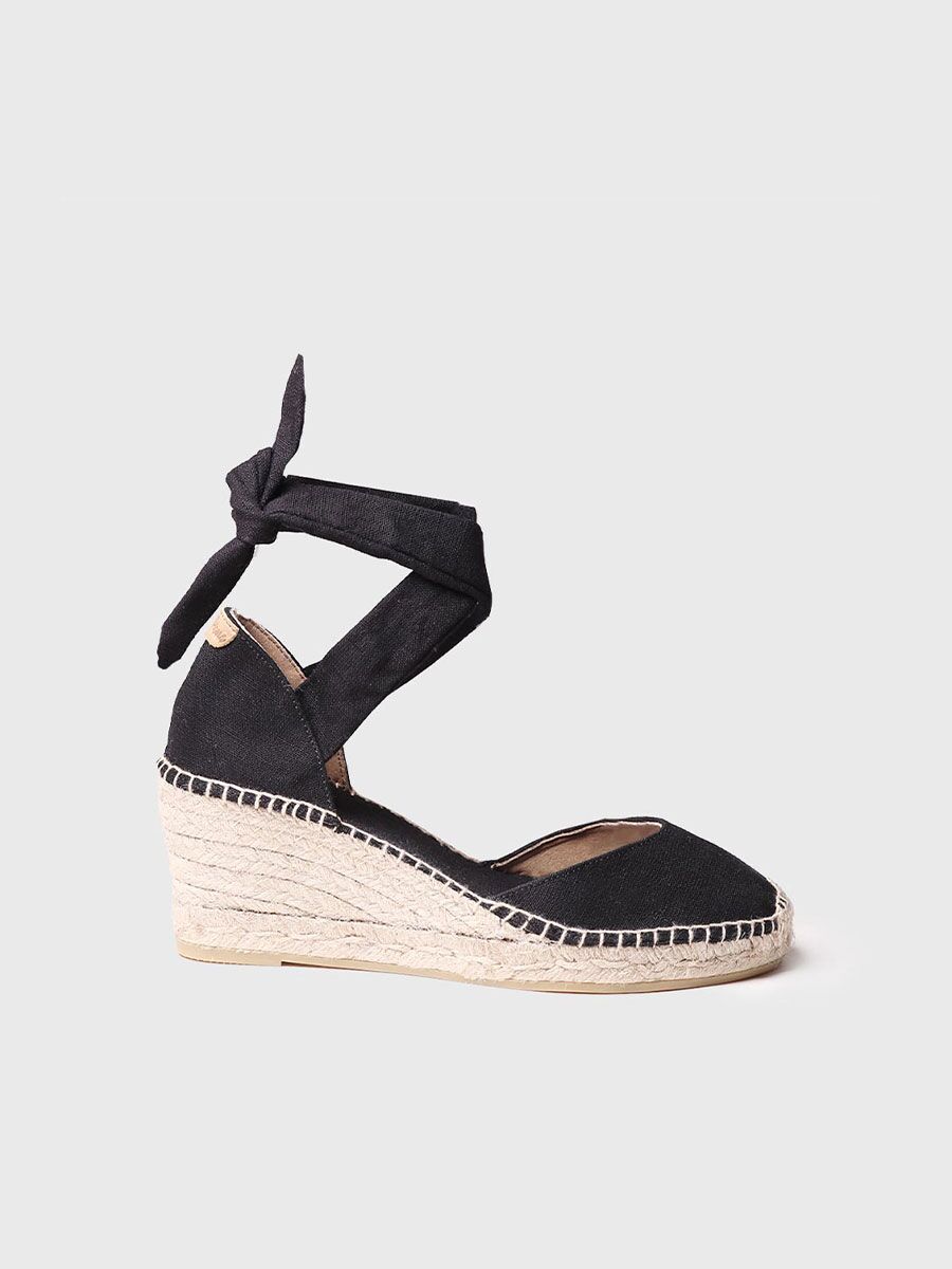 Wedge espadrilles with ribbons in Black colour - JULIA