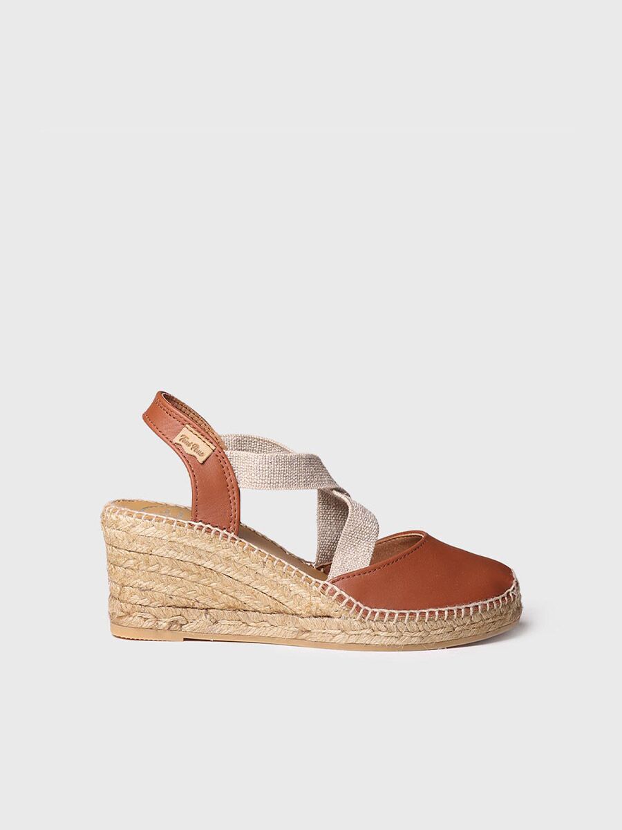 Wedge espadrilles in leather in Nougat colour - SABA-P