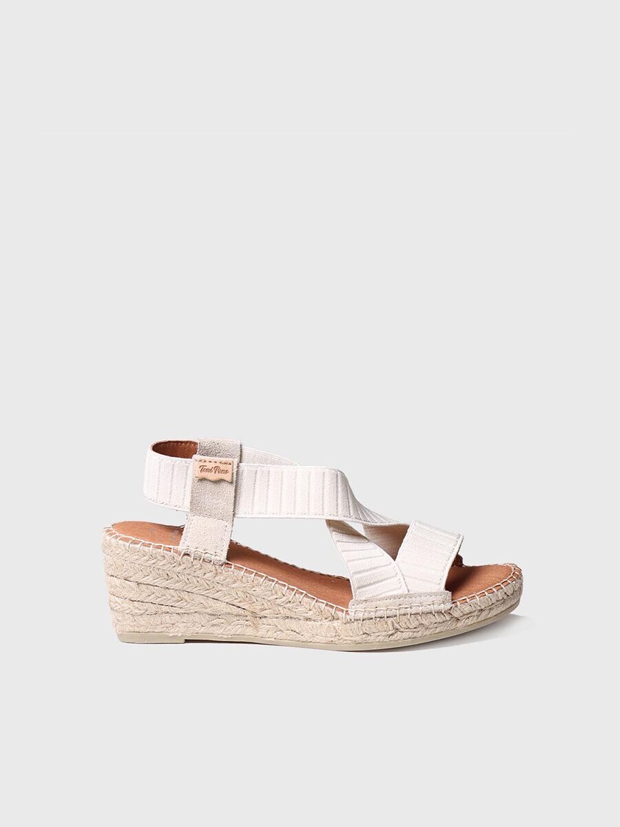 Wedge sandal with elastic straps in Ecru colour - TURA-TR