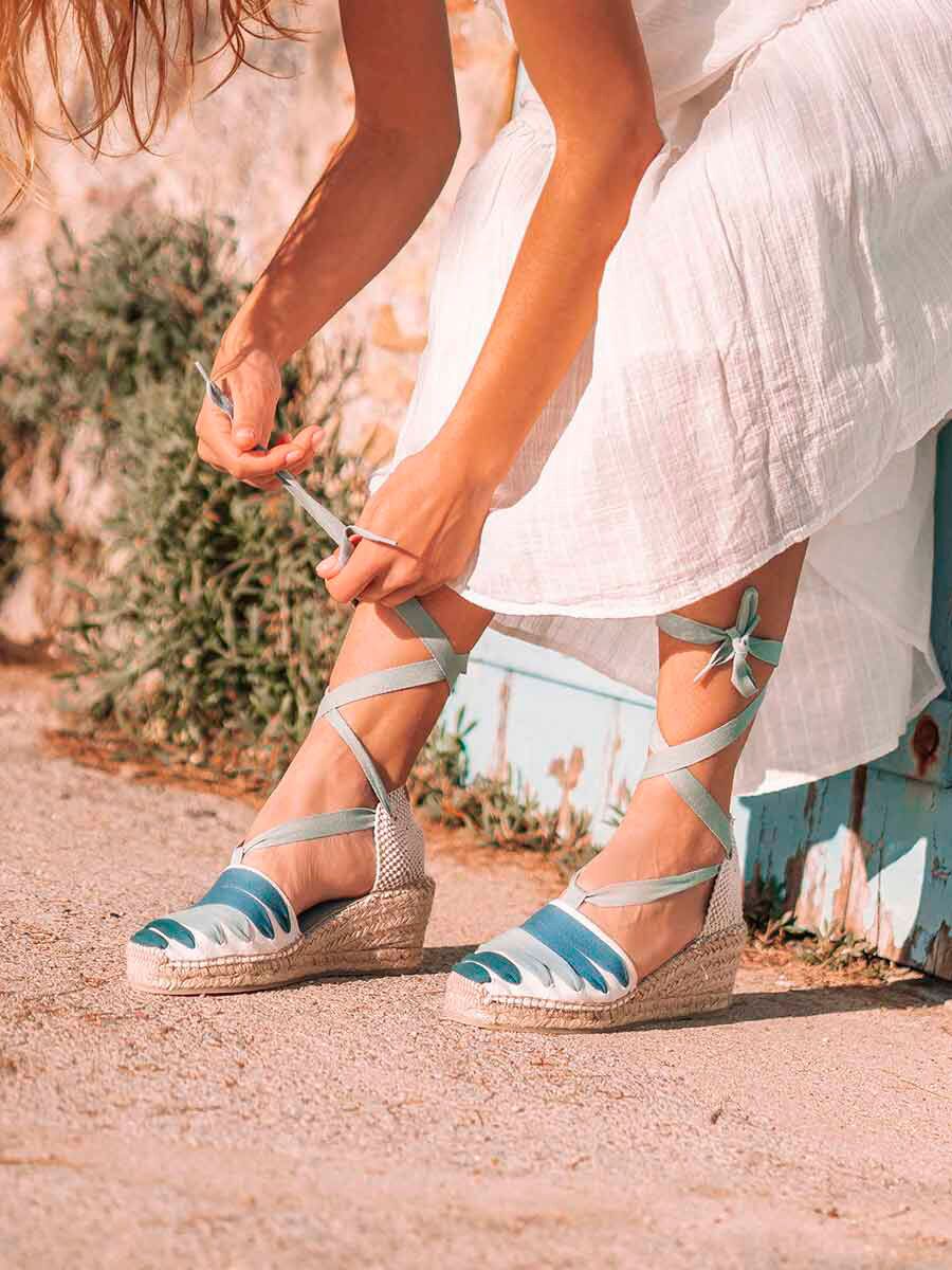 Wedge espadrilles with ribbons in Blue colour - VIOLA-CM