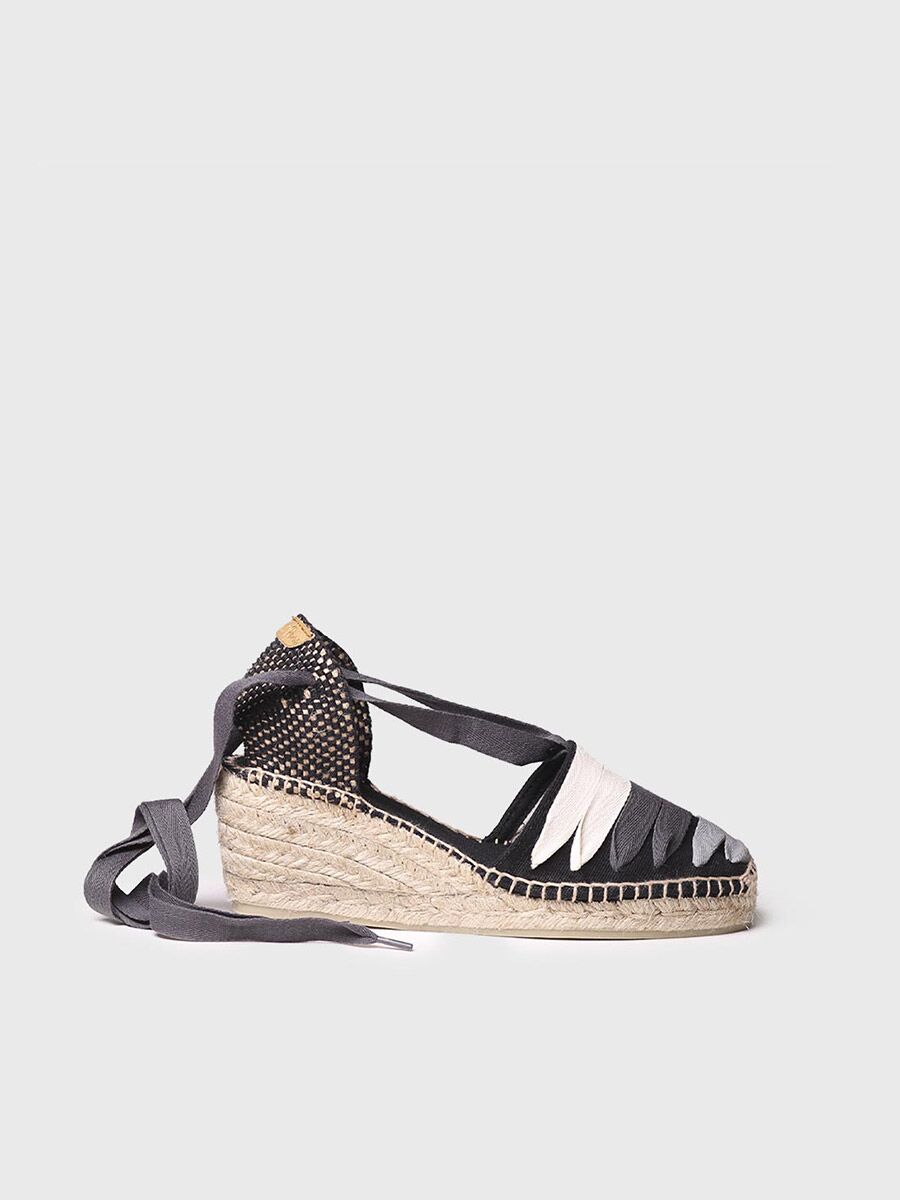 Wedge espadrilles with ribbons in Black colour - VIOLA-NE