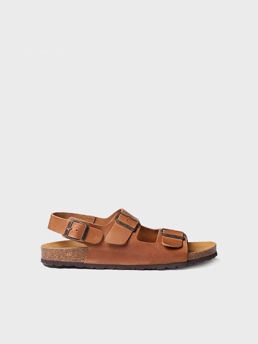 Men's sandal with double buckle in Tan colour - GIL-PE
