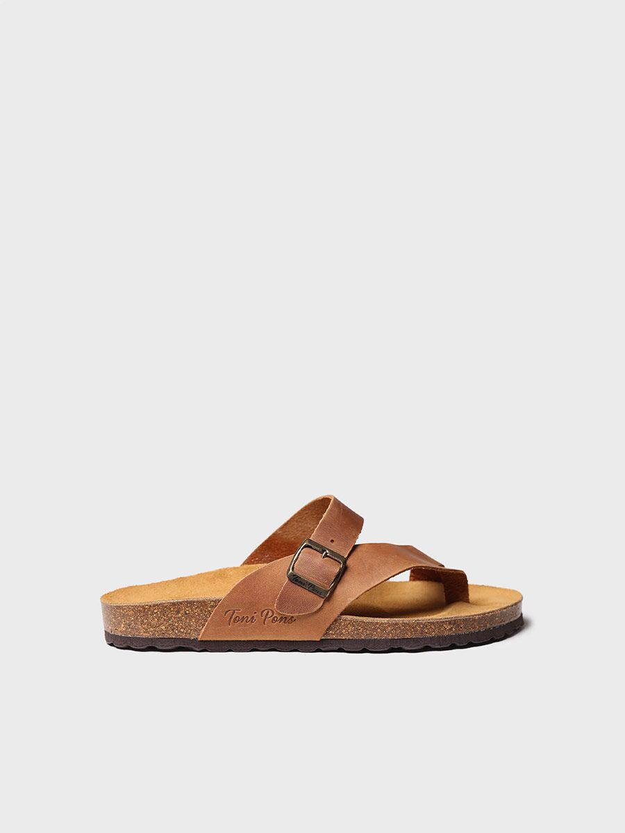 Men's sandal with buckle in Tan colour - GRAZ-PE