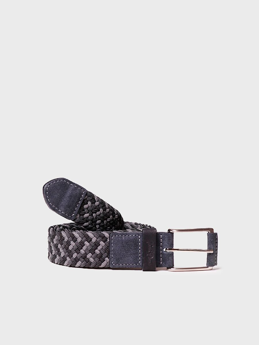 Men's gray fabric and leather belt - ERIC
