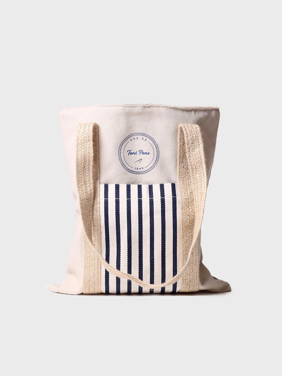 Striped summer bag in ecru and navy blue- GRACIA
