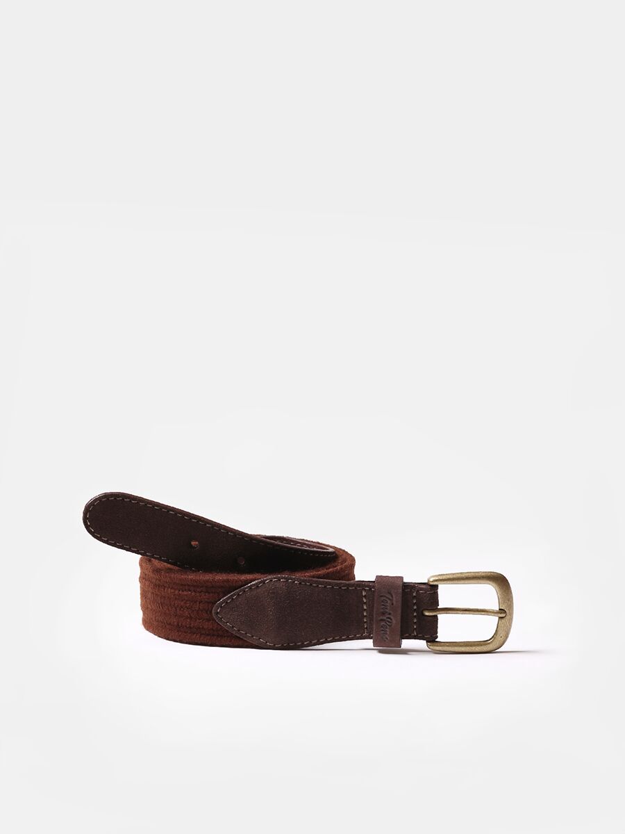 Men's belt in leather and woolly fabric in Brown - ELVIS