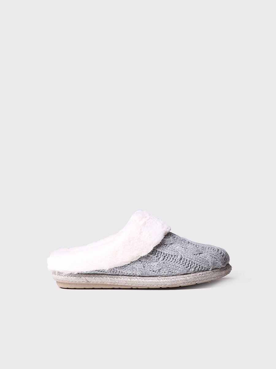 Women's slippers in braided fabric and synthetic fur in Gray - DELI-SC