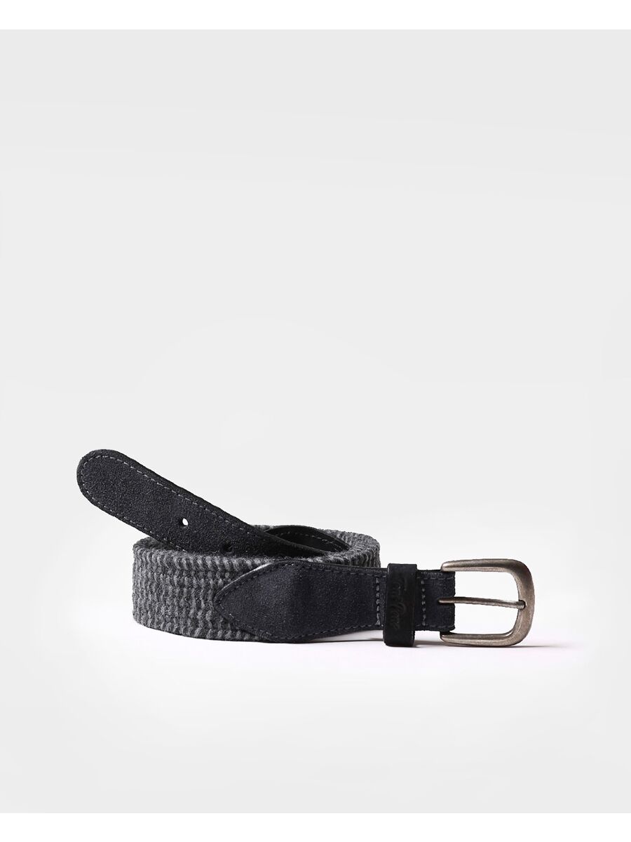 Men's belt in leather and woolly fabric in Black - ELVIS