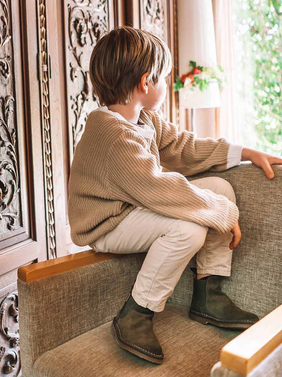 Chelsea Boot for Kids in Suede in Khaki - CORA-SY
