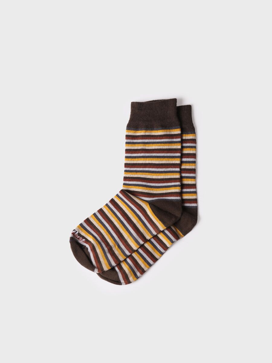 Unisex Cotton Striped Socks in Khaki - QUEL-BR
