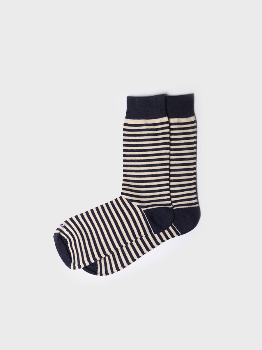 Unisex Cotton Striped Socks in Navy - QUEL-DD
