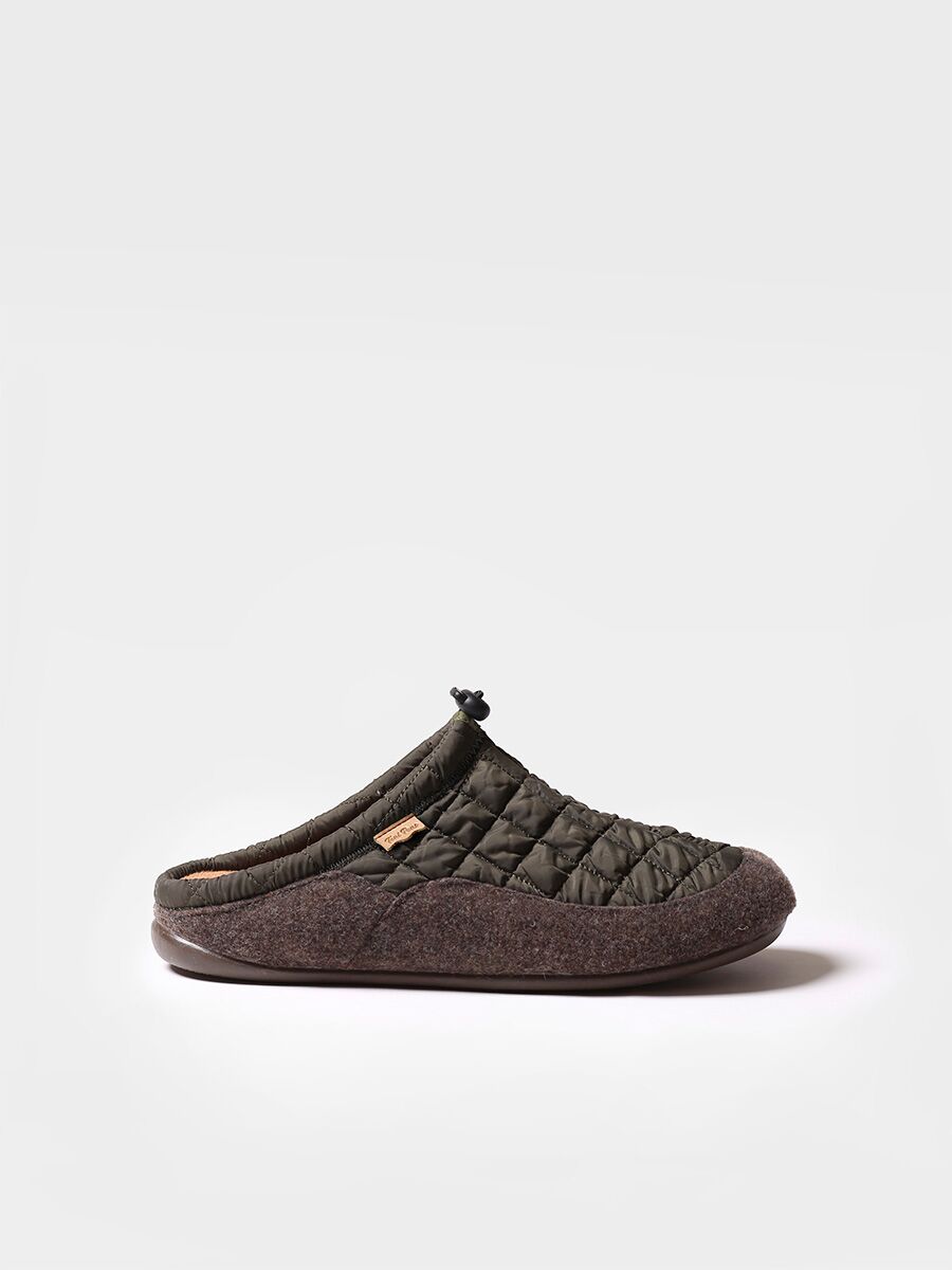 Men's clog-style shoe in padded fabric and felt in Khaki - NADIR-UM