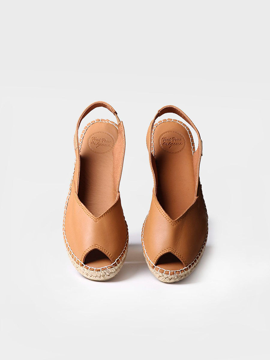 ▷ Leather wedge espadrille peep toe  Women's wedges - BERNIA-P colour Steel