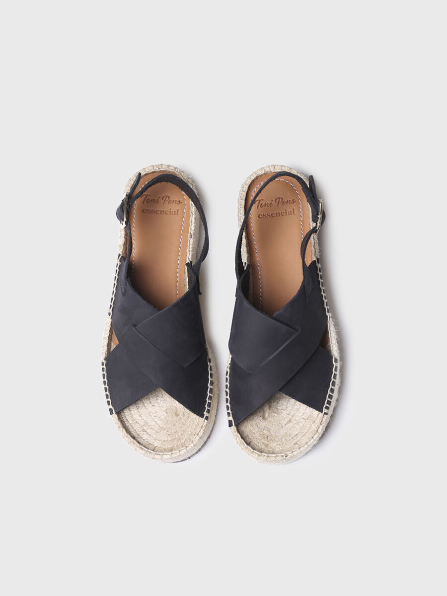 Cross platform sandal | Split suede sandal -VALENTINA colour Black