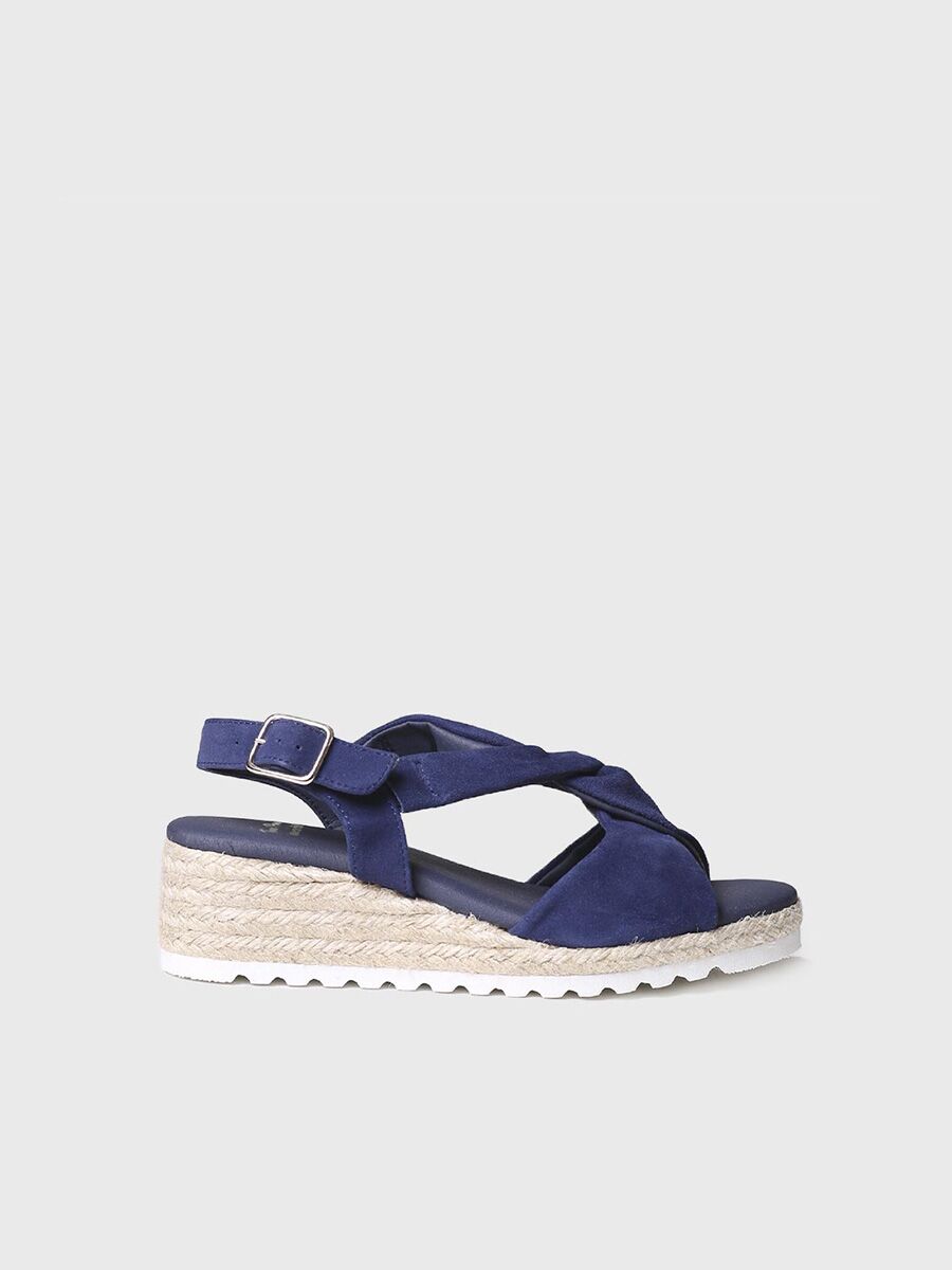 Wedge sandal in leather in Navy colour - ILONA-A