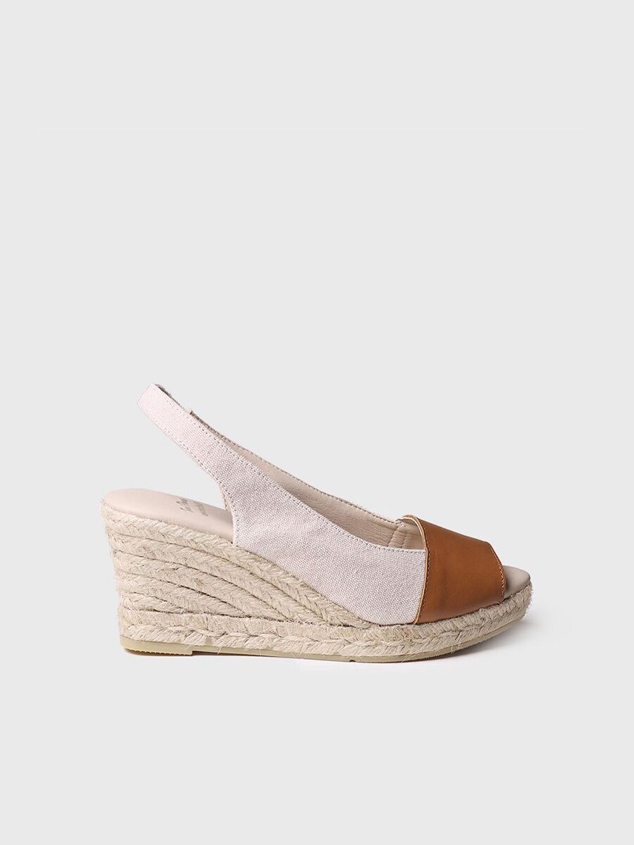 Wedge espadrilles with leather detail in Stone colour - MARINA