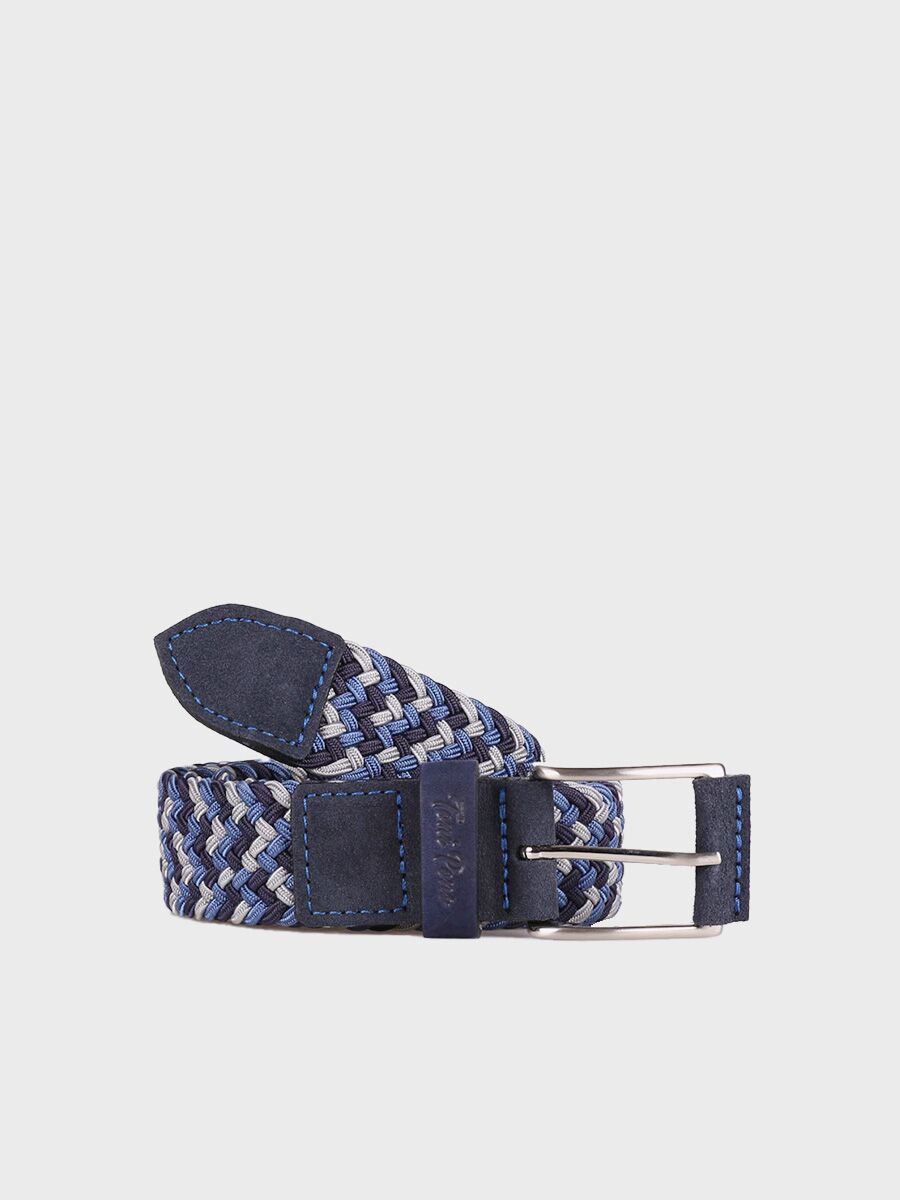 Cinturón de hombre de tela y piel en azul - ERIC