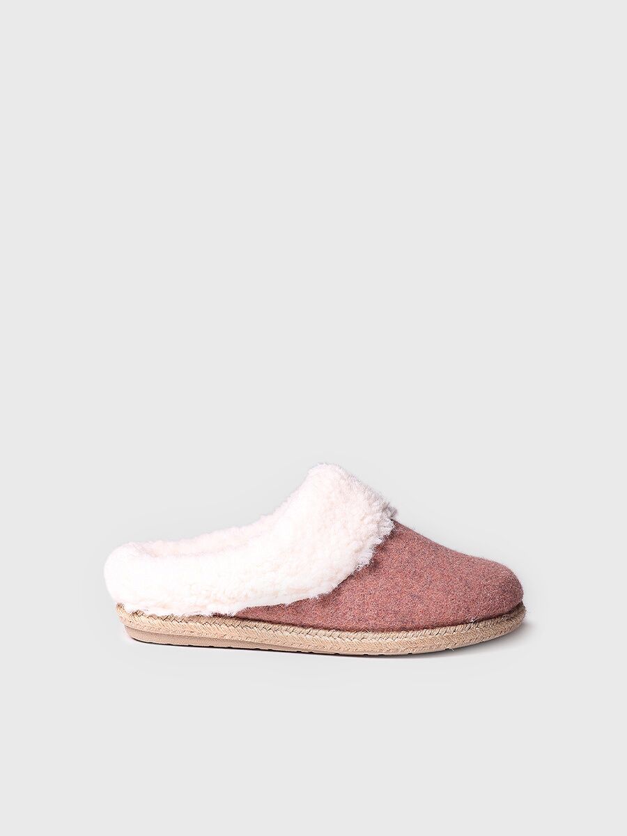 Women's slippers in felt and sheepskin in Nude - DELI-BF