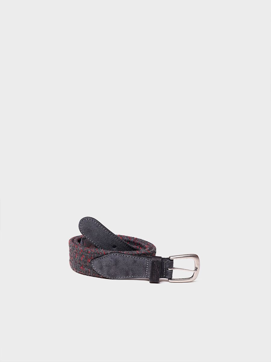 Men's belt in woolly fabric in Burgundy - ELOI