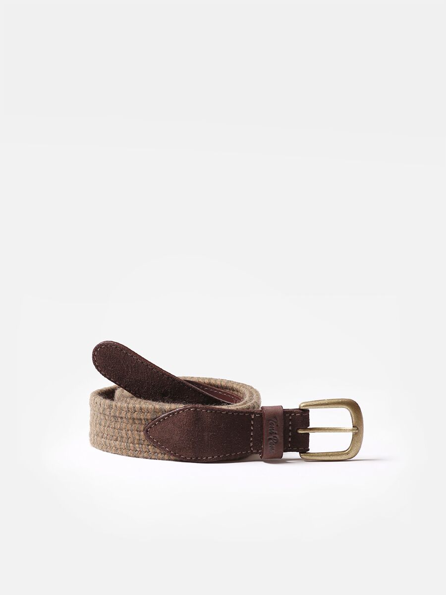 Men's belt in leather and woolly fabric in Khaki - ELVIS