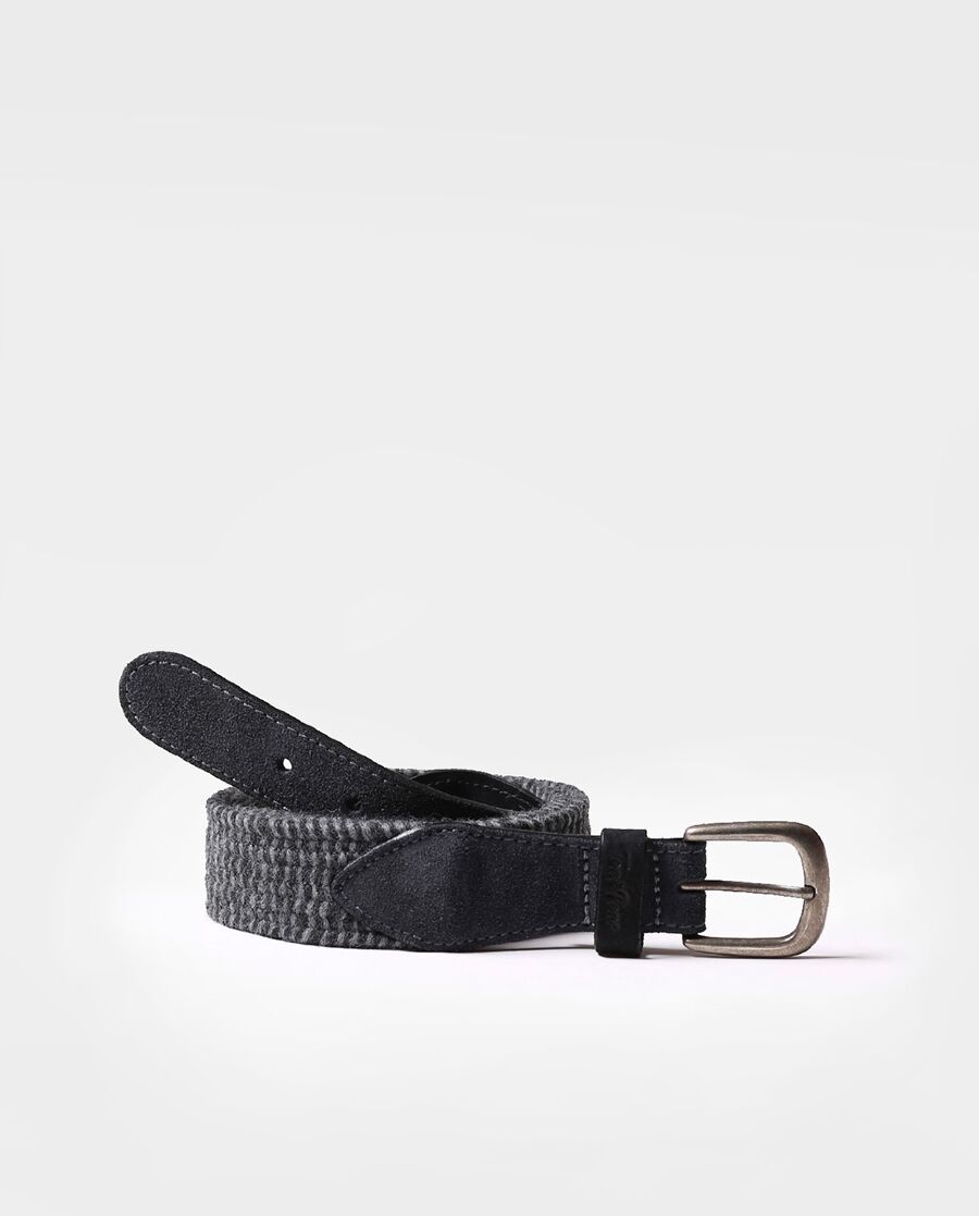 Men's belt in leather and woolly fabric in Black - ELVIS