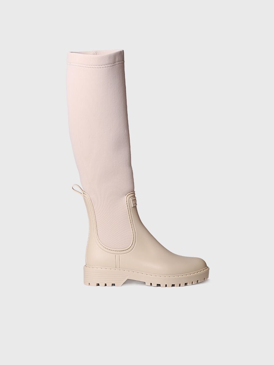 Rain boot for women in rubber and lycra in Beige - CARDIFF